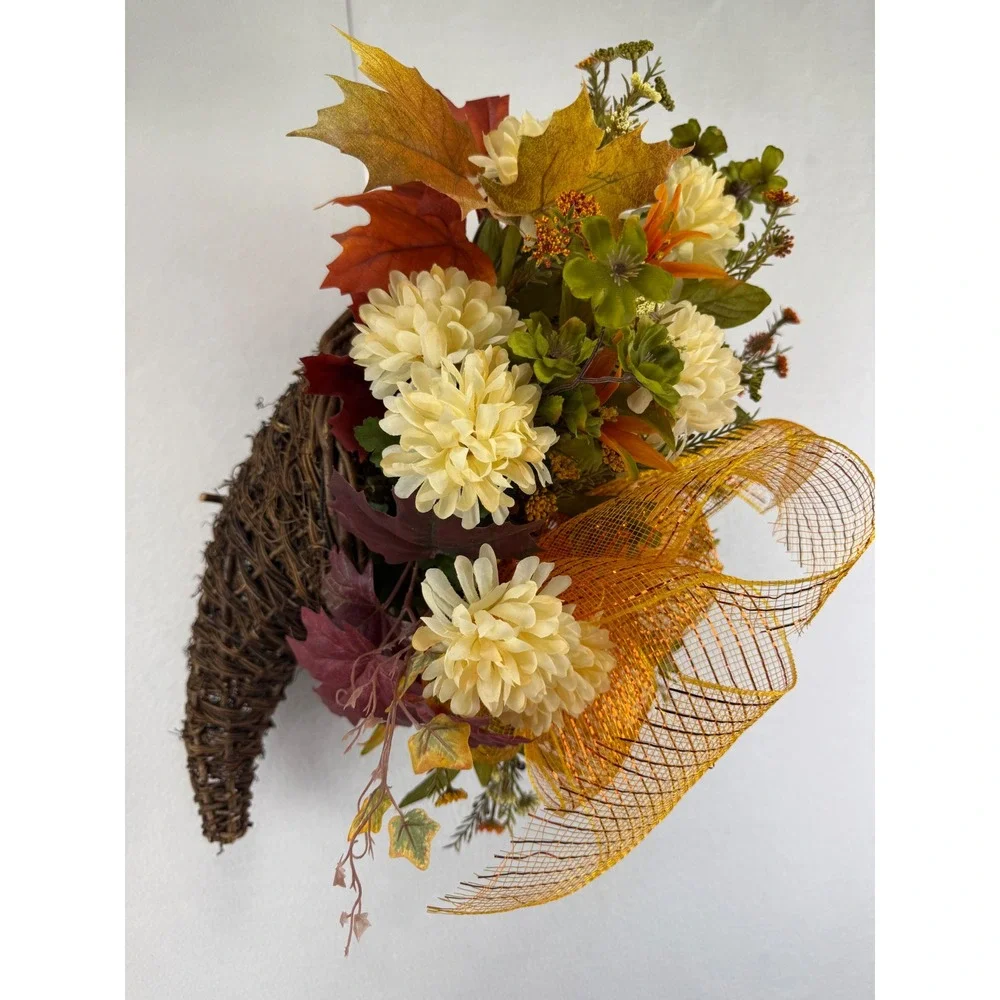 Fall Cornucopia Wall Hanging Woven Grapevine Autumn Floral Decor